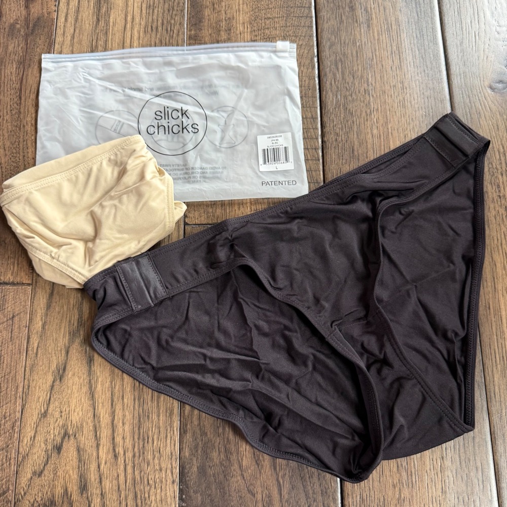 Slick Chicks New Adaptive Side Fastening Bikini Underwear Black Beige  L 2 Pack